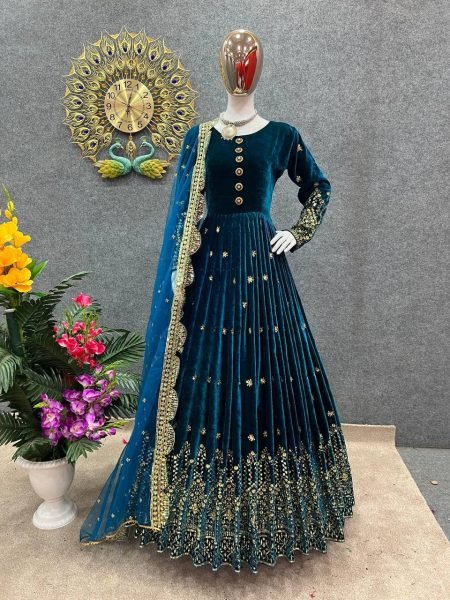 Launching New Viscose Velvet Gown With Embroidery Work  Ready To Wear Collection