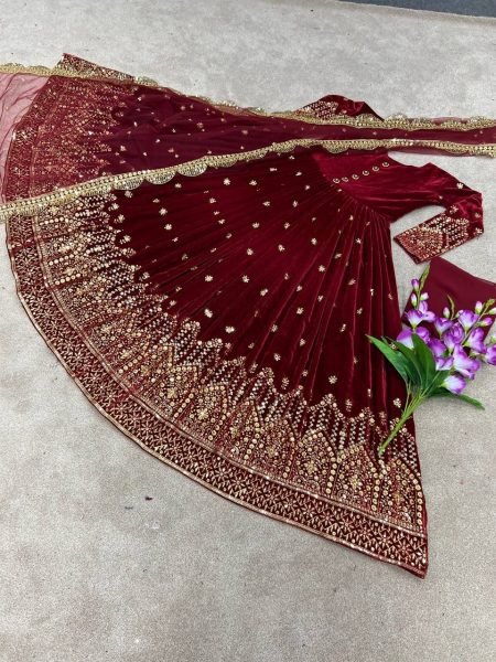 Launching New Viscose Velvet Gown With Embroidery Work  Ready To Wear Collection