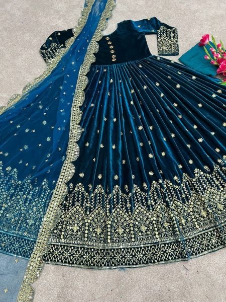 Launching New Viscose Velvet Gown With Embroidery Work  Ready To Wear Collection