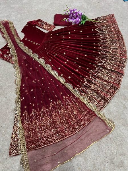 Launching New Viscose Velvet Gown With Embroidery Work  Ready To Wear Collection