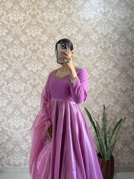 Launching Super Hit Collection Designer 9000 Velvet With Hand Work Gown With Cut Work Duppata Kurti With Dupatta Wholesale