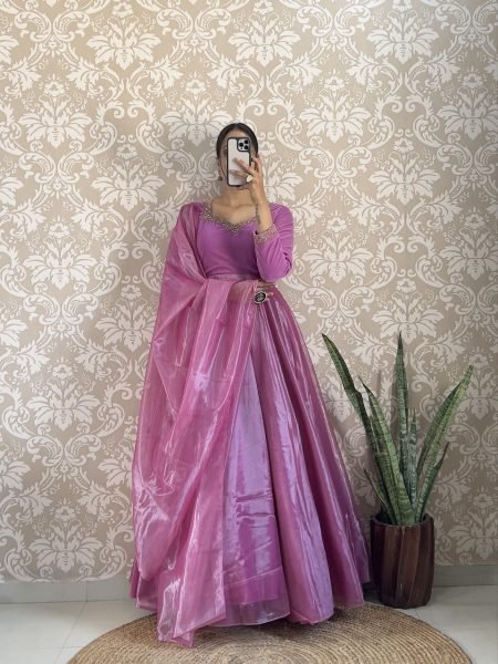 Launching Super Hit Collection Designer 9000 Velvet With Hand Work Gown With Cut Work Duppata Kurti With Dupatta Wholesale