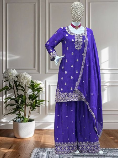 Lavender Bloom Chinon Kurti Set with Sequin Detailing Perfect for Wedding Style Look Ready To Wear Collection