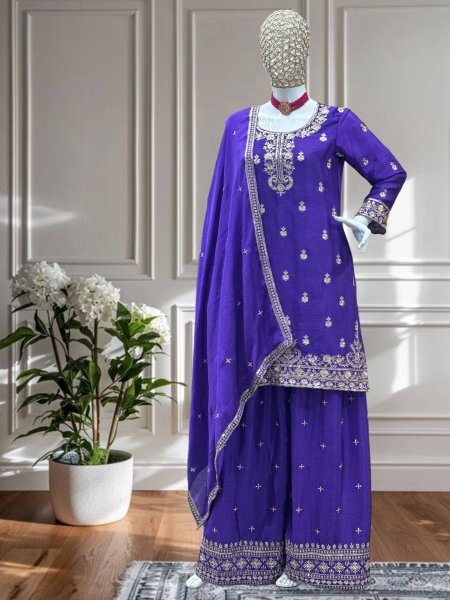 Lavender Bloom Chinon Kurti Set with Sequin Detailing Perfect for Wedding Style Look Ready To Wear Collection
