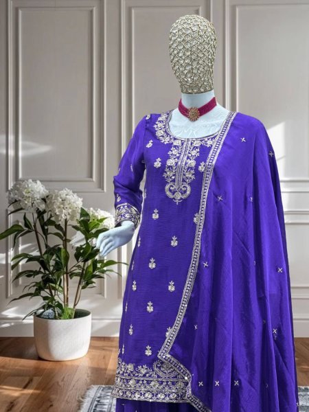 Lavender Bloom Chinon Kurti Set with Sequin Detailing Perfect for Wedding Style Look Ready To Wear Collection