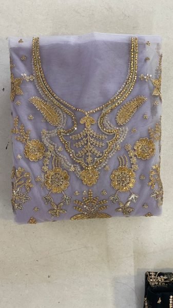 Lavender Butterfly Net Bridal Gown with Diamond Embroidery and Dupatta Wholesale from Surat Wedding Bridal Dress Wholesale