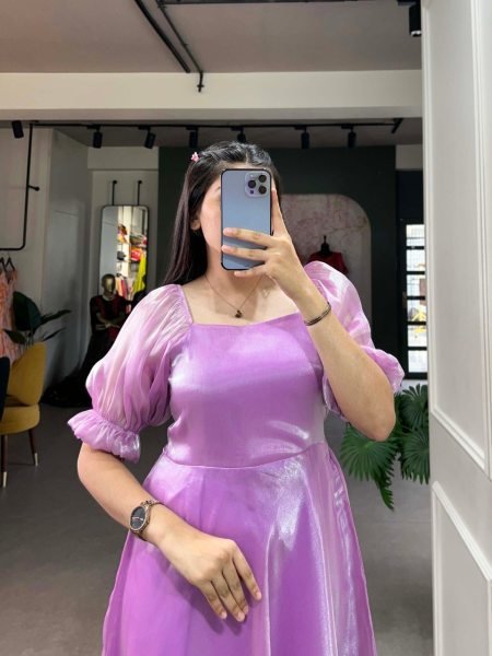 Lavender Color Burberry Silk Ready Made Gown with Micro Cotton Lining and 4-Meter Flair Tunics kurti