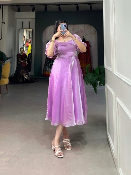 Lavender Color Burberry Silk Ready Made Gown with Micro Cotton Lining and 4-Meter Flair Tunics kurti