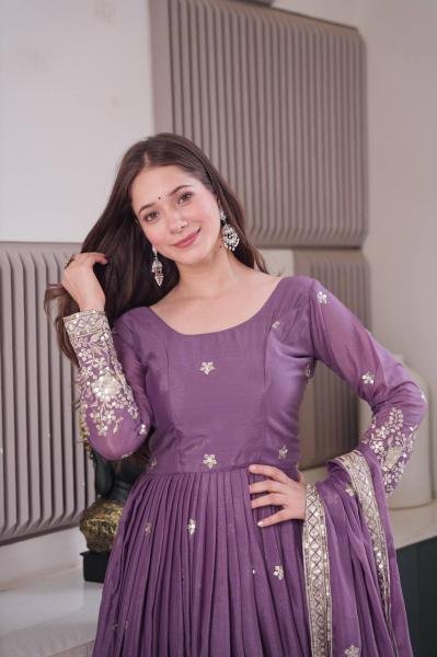 Lavender Color Diamond Silk Gown with Dupatta and Sequins Work For Woman Kurti With Dupatta Wholesale