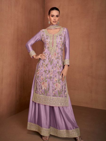 Lavender Color Real Chinon Best Quality Suit Set  Salwar Kameez