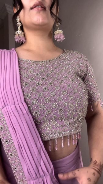 Lavender Color Ruffel Georgette Ready To Wear Saree Collection by Royal Export Ready To Wear Saree 