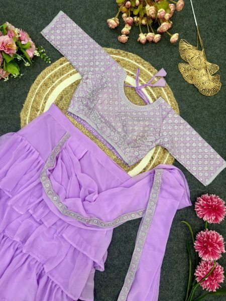 Lavender Color Ruffel Georgette Ready To Wear Saree Collection by Royal Export Ready To Wear Saree 