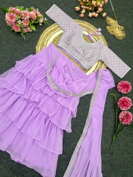 Lavender Color Ruffel Georgette Ready To Wear Saree Collection by Royal Export Ready To Wear Saree 