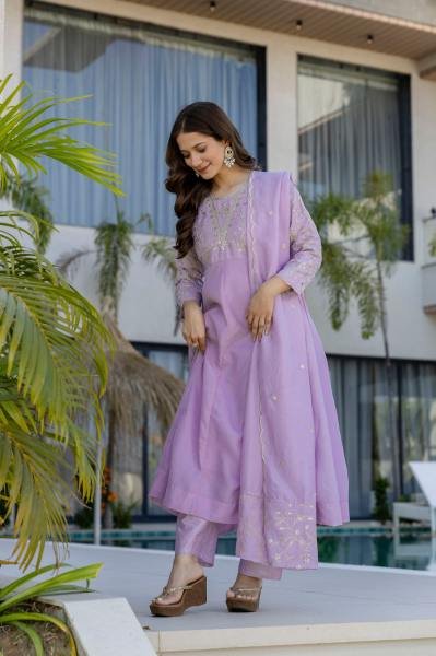 Lavender Color Vichitra Silk Embroidered Kurta Dupatta Set For Woman Embroidery Kurtis 