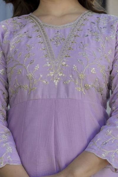 Lavender Color Vichitra Silk Embroidered Kurta Dupatta Set For Woman Embroidery Kurtis 