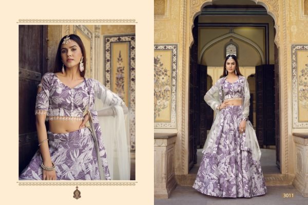 Lavender Crushed Silk Floral Print Lehenga with Net Dupatta for Weddings  Designer Lehenga Choli