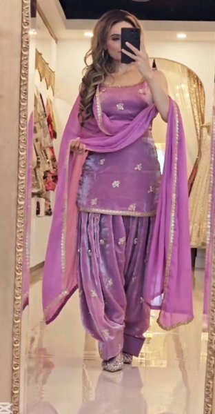 Lavender Crushi Silk Designer Top and Farshi Salwar Set with Embroidered Dupatta Elegant Festive Wear Ready To Wear Collection