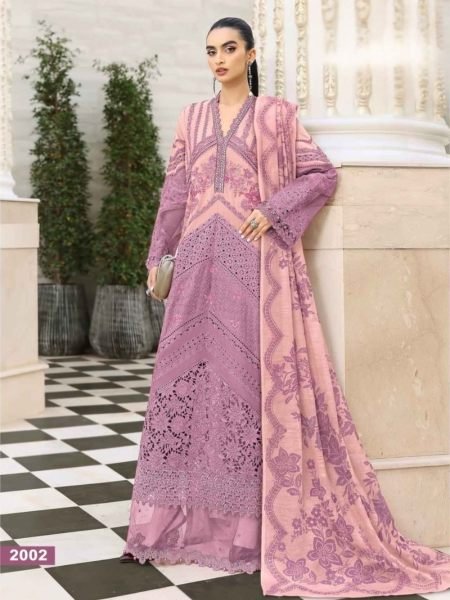 Lavender Designer Cotton Chikankari Suit Set with Printed Maslin Dupatta at Wholesale Rate 