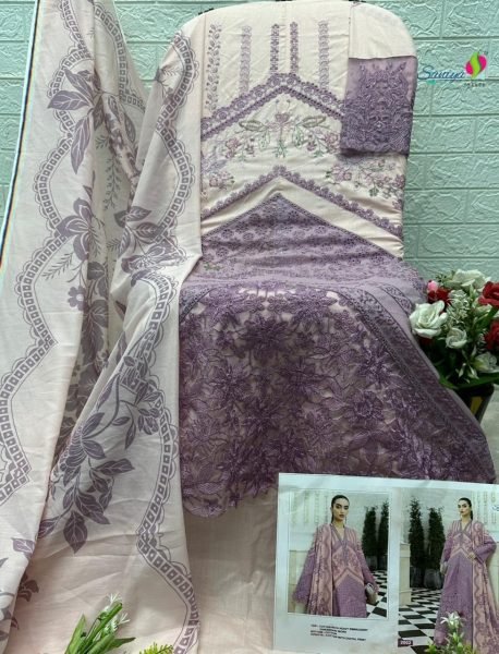 Lavender Designer Cotton Chikankari Suit Set with Printed Maslin Dupatta at Wholesale Rate Pakistani Suits Wholesale