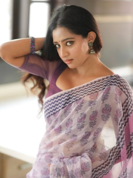 Lavender Designer Cotton Kota Check Digital Print Saree with Rich Pallu at Festival Wear Printed Cotton Sarees Wholesale