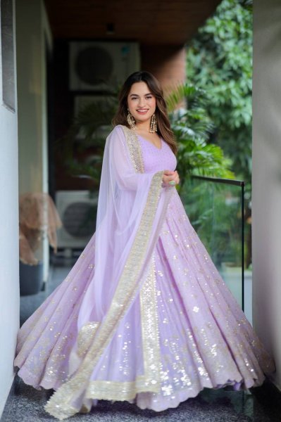 Lavender Designer Luxury Faux Blooming Anarkali Set Pants and Dupatta Included Anarkali Kurtis 