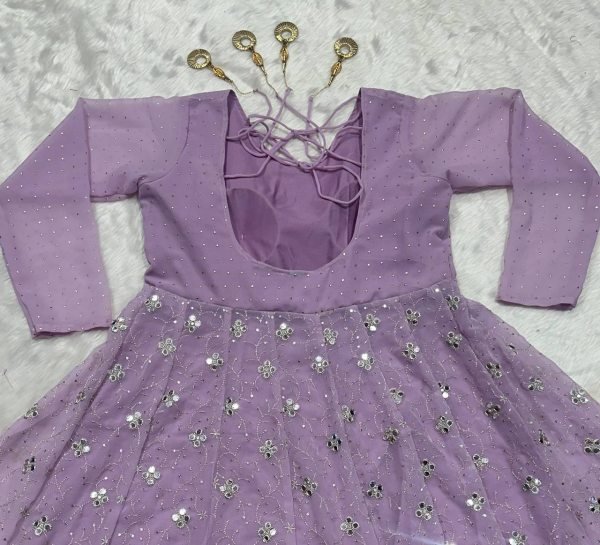 Lavender Designer Luxury Faux Blooming Anarkali Set Pants and Dupatta Included Anarkali Kurtis 