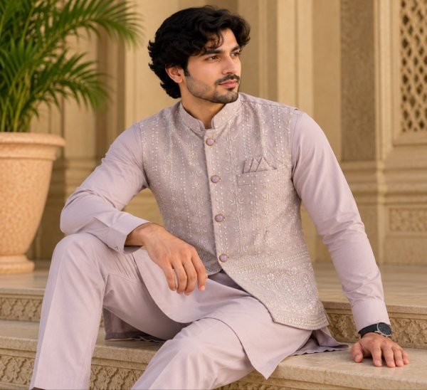 Lavender Designer Malai Satin Kurta Koti Set with Pyjama For Festival Collection Kurta Pajama Wholesale