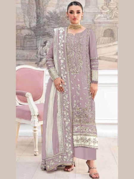 Lavender Designer Suit Material and Readymade Suit Set for Women