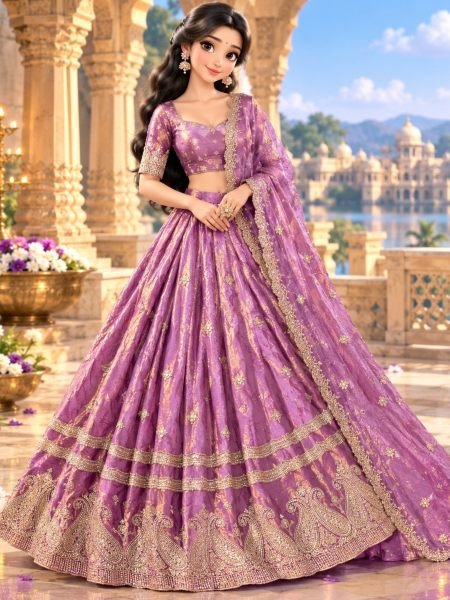 Lavender Dussehra Festive Wear Space Silk Lehenga with Zari Dupatta For Party Wear Wholesale Lehengas Suppliers in Fiji