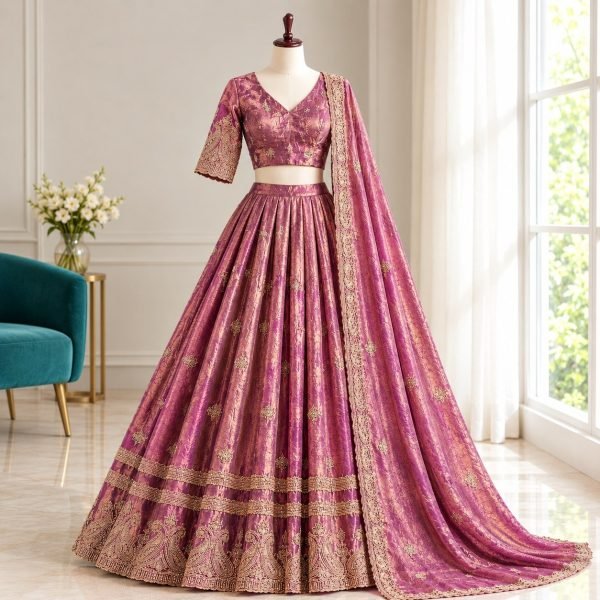 Lavender Dussehra Festive Wear Space Silk Lehenga with Zari Dupatta For Party Wear Designer Lehenga Choli