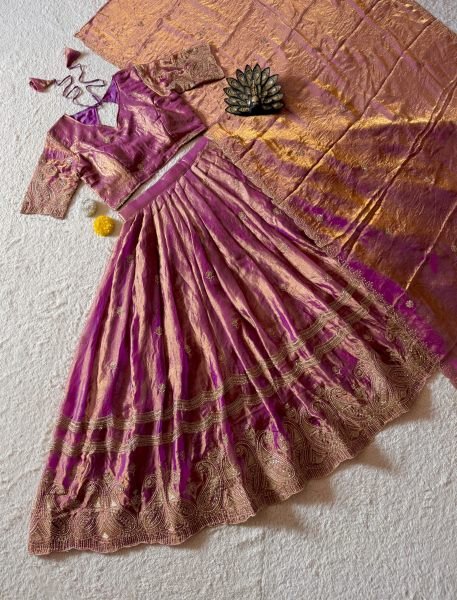 Lavender Dussehra Festive Wear Space Silk Lehenga with Zari Dupatta For Party Wear Designer Lehenga Choli