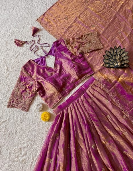 Lavender Dussehra Festive Wear Space Silk Lehenga with Zari Dupatta For Party Wear Designer Lehenga Choli