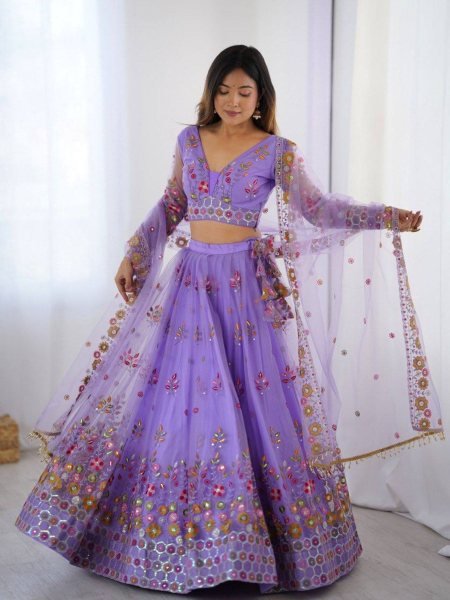 Stylish Net Lehenga Set Heavy Sequence Work for Celebrations Designer Lehenga Choli
