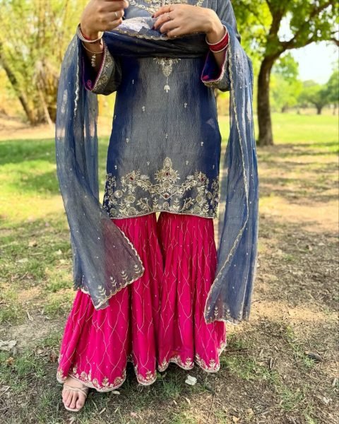 Lavender Fendy Silk Kurta Set with Embroidered Palazzo and Dupatta Ready To Wear Collection