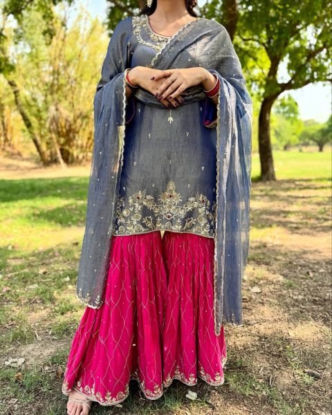 Lavender Fendy Silk Kurta Set with Embroidered Palazzo and Dupatta Ready To Wear Collection