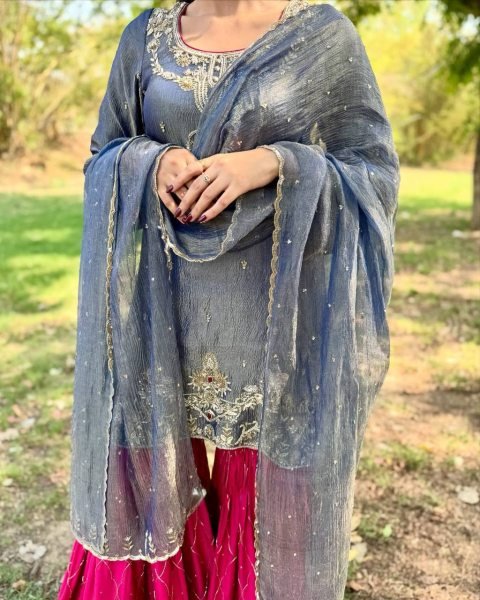 Lavender Fendy Silk Kurta Set with Embroidered Palazzo and Dupatta Ready To Wear Collection