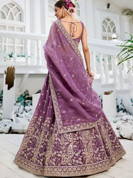 Lavender Golden Tissue Heavy Bridal Lehenga with Zari and Sequin Work Ideal for Weddings Bridal Lehenga Choli