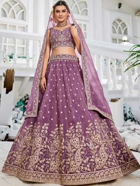Lavender Golden Tissue Heavy Bridal Lehenga with Zari and Sequin Work Ideal for Weddings Bridal Lehenga Choli