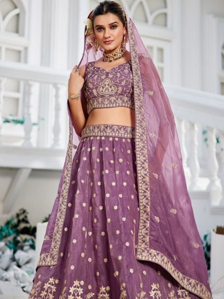 Lavender Golden Tissue Heavy Bridal Lehenga with Zari and Sequin Work Ideal for Weddings Bridal Lehenga Choli