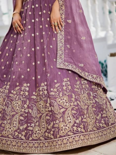 Lavender Golden Tissue Heavy Bridal Lehenga with Zari and Sequin Work Ideal for Weddings Bridal Lehenga Choli