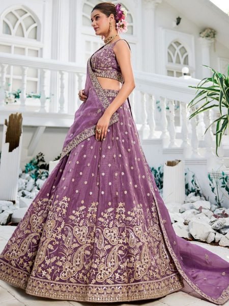 Lavender Golden Tissue Heavy Bridal Lehenga with Zari and Sequin Work Ideal for Weddings Bridal Lehenga Choli