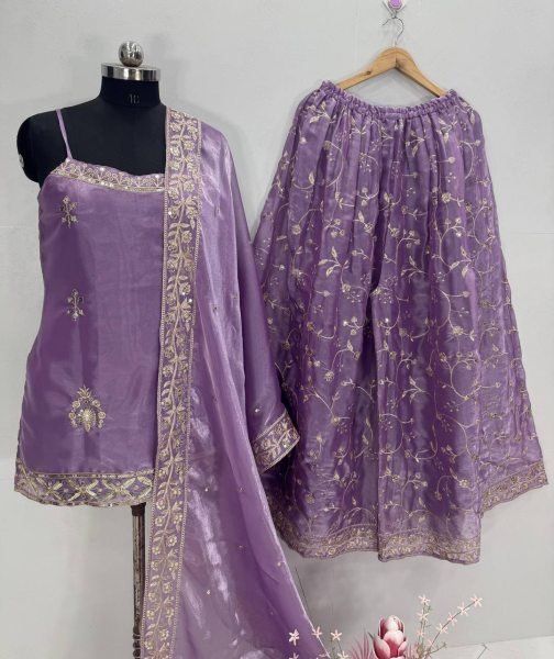 Lavender Jimmy Choo Organza Embroidery Sharara Suit for Party Look Ready To Wear Collection