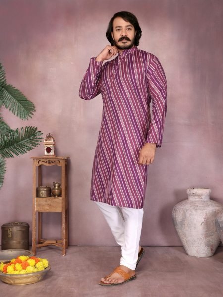 Lavender Mauve Mixed Cotton Kurta Pyjama Set At Wholesale Rate for Cultural Wedding Look Mens Wear