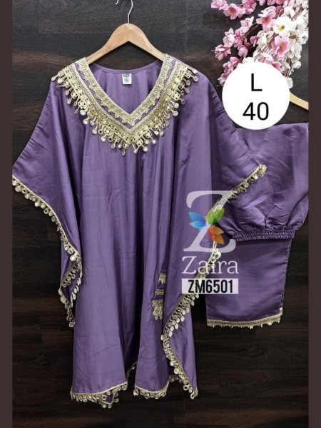 Lavender Mirror Embroidered Kaftan Set Graceful Ethnic Look for Get Togethers &  Puja Kaftan 