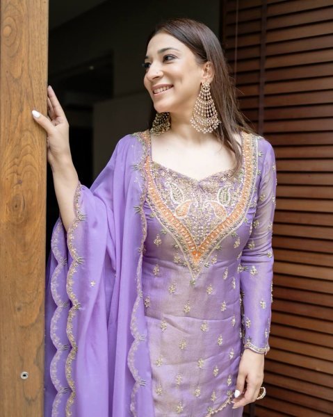 Lavender Simar Silk Embroidery Palazzo Suit with Dupatta Ready to Wear Ready To Wear Collection