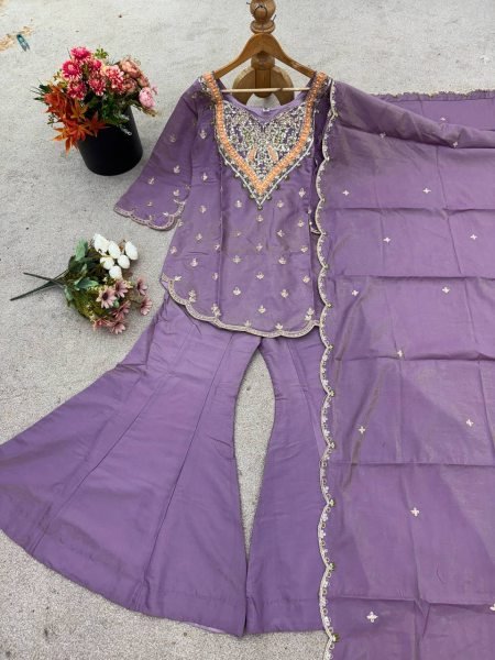 Lavender Simar Silk Embroidery Palazzo Suit with Dupatta Ready to Wear Ready To Wear Collection