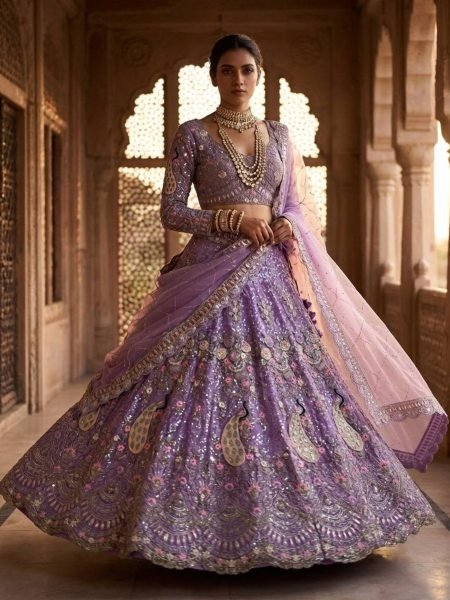Iconic Lavender Soft Butterfly Net Lehenga with Coding Sequins Work For Wedding Special   Lehenga
