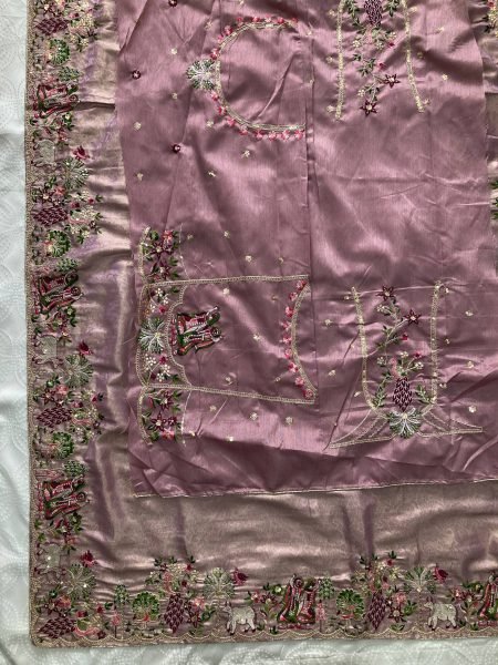 Lavender Soft Kanjivaram Silk Saree with Beads Embroidery Border for Wedding Wear Designer Wedding Sarees Wholesale