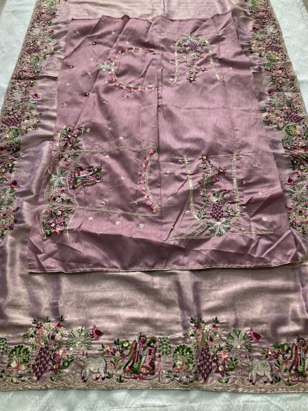 Lavender Soft Kanjivaram Silk Saree with Beads Embroidery Border for Wedding Wear Designer Wedding Sarees Wholesale