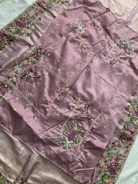 Lavender Soft Kanjivaram Silk Saree with Beads Embroidery Border for Wedding Wear Designer Wedding Sarees Wholesale